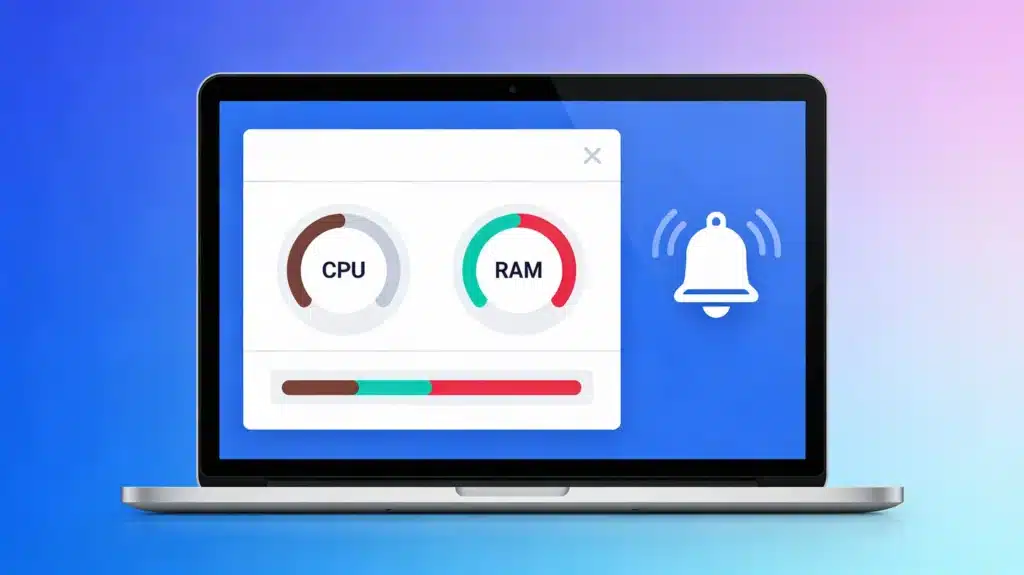 تفعيل التنبيه عند ارتفاع استهلاك المعالج والرامات في جهاز الكمبيوتر بلوحة تحكم توضح مستوى الأداء.
